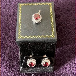 Ruby Earrings and Pendant Set